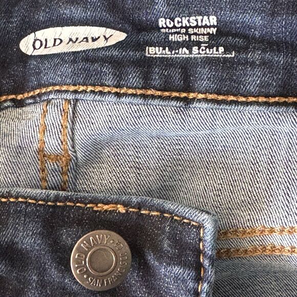 Old Navy SZ 2P Rockstar Super Skinny Jeans High-Rise Stretch Zip-Fly Dark Wash - Picture 7 of 9